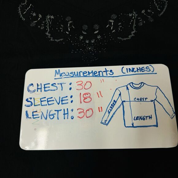 LIZ & ME CATHERINES Black Beaded Embroidered Shirt 3/4 Sleeve Plus Size 26/28 - Picture 5 of 7